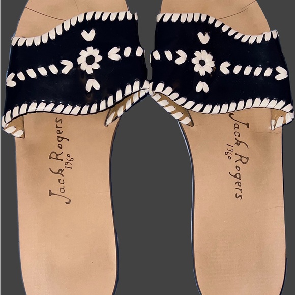 Jack Rogers Navy & White Sandals with Decorative Stitching - Picture 1 of 2
